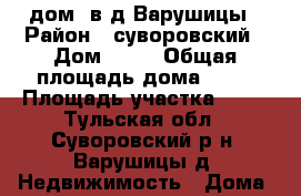 дом  в д Варушицы › Район ­ суворовский › Дом ­ 17 › Общая площадь дома ­ 40 › Площадь участка ­ 38 - Тульская обл., Суворовский р-н, Варушицы д. Недвижимость » Дома, коттеджи, дачи продажа   